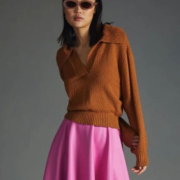 Maeve Women's Size XS Orange Slub Cotton knit Peter Pan Collared Sweater Preppy - Picture 9 of 16